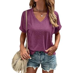 Liooil Women's Tshirts V Neck Short Sleeve Summer Tops Casual Basic Tee Shirts Size S