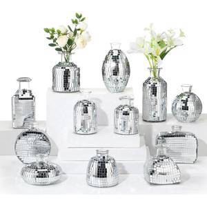 12 Pcs Mini Disco Ball Vase Bulk Glass Disco Ball Flower Vase Disco Ball Decorations for Party Wedding Birthday Home Bedroom Kitchen Office