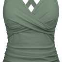 Firpearl Women Underwire Tankini Top Only Twist V Neck Swimsuits for Big Busted Ruched Tummy Control Bathing Suits Top