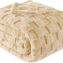 Exclusivo Mezcla Plaid Pattern Fleece Blanket, Super Soft and Warm, Lightweight for All Seasons, 220 x 240 cm, Camel