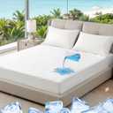 Cozy Bliss Leakproof Cooling Mattress Protector Queen, Q-Max 0.45 Soft Noiseless Breathable Mattress Topper Cover, with Deep Pocket Fits 8–18 Inches for Summer Bed Hot Sleepers, White