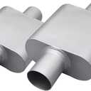 Universal 2.5" (ID) Inlet 2.5" (ID) Outlet Single Chamber Muffler - 13" Total Length (7x9x4 in Body), Aluminum Coated Exhaust with Internal Baffle to Produce Aggressive Deep Sound (2 Pack)