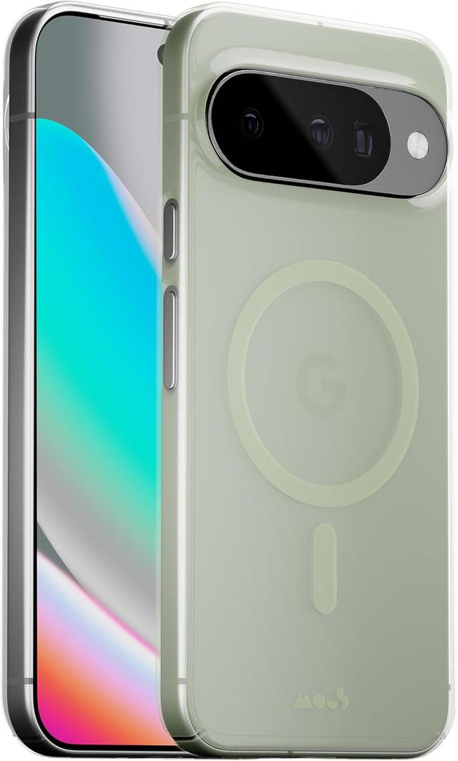 Mous for Google Pixel 10/10 Pro (2025) Case, Compatible with Qi2 MagSafe and Pixelsnap - Super Thin - Crystal Clear & Slim Design - Green Tint
