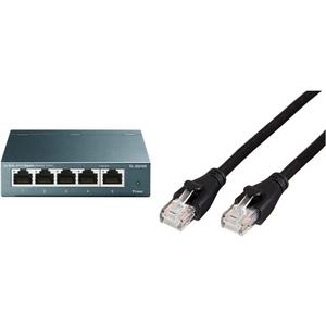 TP-Link 5 Port Gigabit Ethernet Switch and Amazon Basics Cat6 Ethernet Patch Cable Bundle