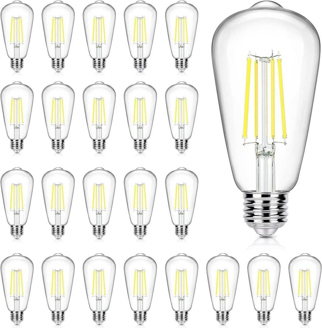 24-Pack Vintage E26 LED Edison Bulbs 100W Equivalent 1400LM High Brightness 8W ST58 LED Filament Light Bulbs 5000K Daylight White Medium Base CRI90+ Antique Clear Glass for Home Kitchen, Non-dimmable