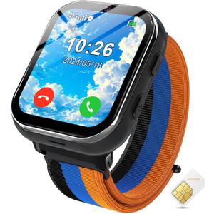 PTHTECHUS Smart Watch for Kids, 4G Smartwatch with Phone Call, SOS, Camera, Music Player, Learn Card, and Puzzle Games, Suitable for Boys and Girls Ages 4-12 Years Old Purple (Black (No GPS))