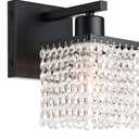 XiNBEi Lighting Crystal Wall Sconce, Modern Bathroom Sconce Light with K9 Clear Crystal Strands Shade Single Black Sconces Wall Lighting for Bath Bedroom Living Room XB-W327-1-MB