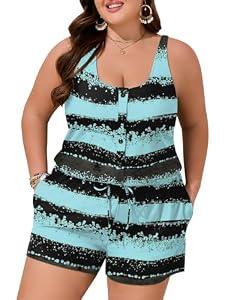 Summer Mae Plus Size Swim Romper One Piece Swimsuit Women Blouson Bathing Suit with Pockets 2026 Modest Swimwear Gradient Blue Black 16 Plus