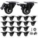 2 Inch Caster Wheels Set of 20 Heavy Duty Casters, with Brake, No Noise Locking Polyurethane (PU) Wheels, for Furniture and Workbench Load 800lbs