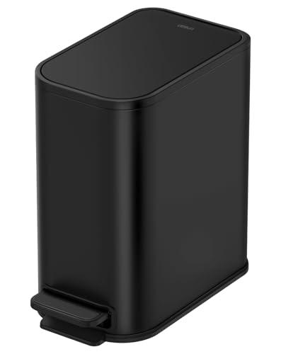 Cesun Small Bathroom Trash Can with Lid Soft Close, Step Pedal, 5 Liter / 1.3 Gallon Stainless Steel Garbage Can with Removable Inner Bucket, Waste Basket for Bathroom, Bedroom (Matte Black)