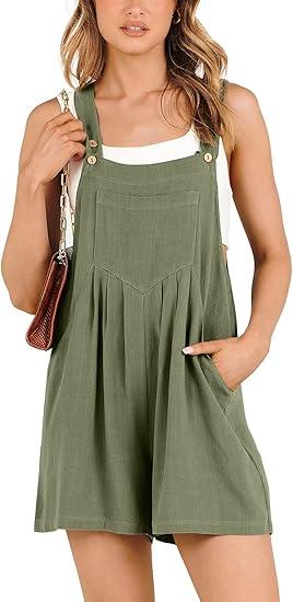 ANRABESS Women's Summer Casual Rompers Bib Short Overalls Loose Linen Jumpsuit Beach Outfits Travel Vacation Clothes, Large