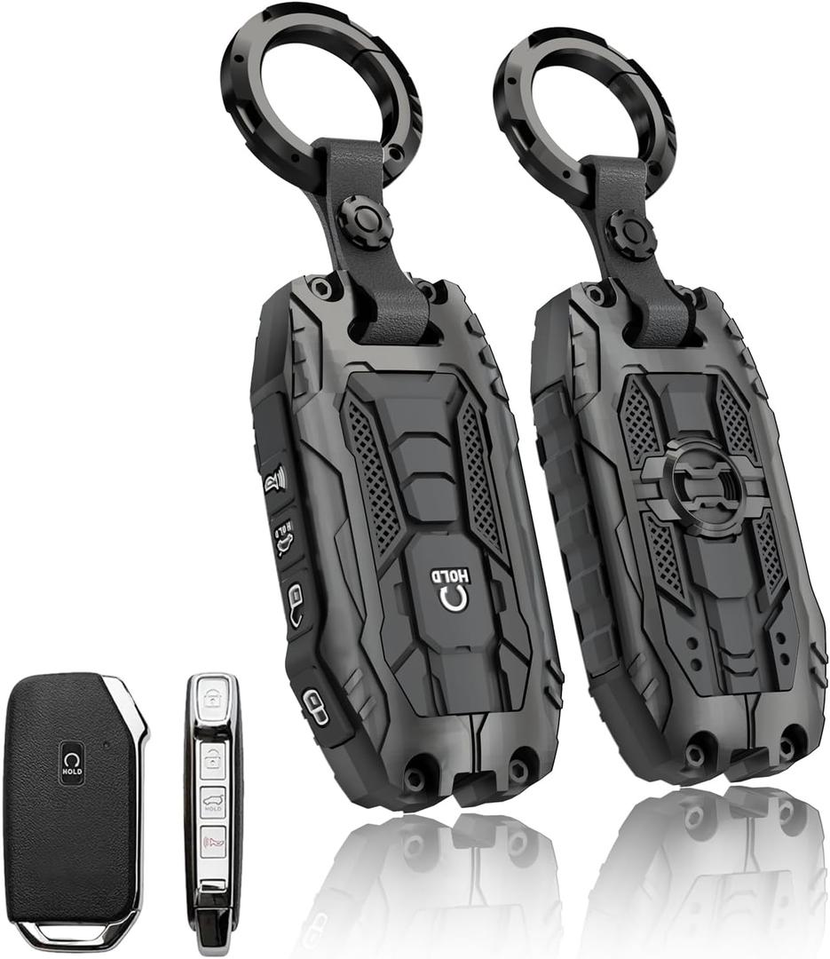 Heavy Key Fob Cover for kia, Key Fob Case Protector Accessories Fits for Kia Cerato Ceed Forte NIRO Sorento Seltos Soul Telluride 5 Buttons Smart Key (Black)