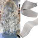Smartinnov Silver Grey Sew in Hair Extensions Human Hair for Adding 12 Inch 80g Double Weft Bundles Hand Tied Grey Sew in Real Human Hair Bundles Extension for Women