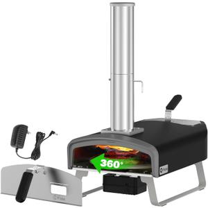 Q Pizza Wood Fire Pizza Oven with Rotatable Stone, Portable Wood/Charcoal Pizza Oven with Chimney and Door, Outdoor Pizza Stove for Backyard, Camping, Picnicking, RV, Tailgating, PS108