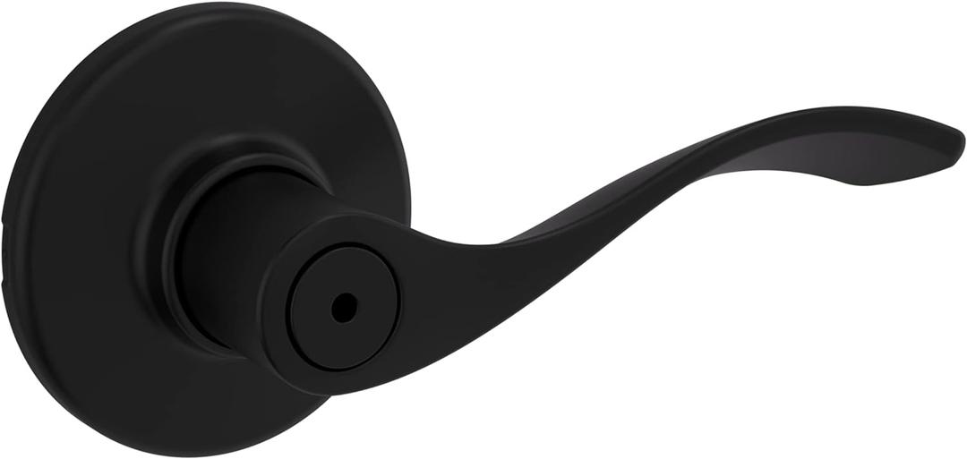 Kwikset Balboa Interior Privacy Door Handle with Lock, Door Lever For Bathroom and Bedroom, Matte Black Reversible Keyless Turn Lock
