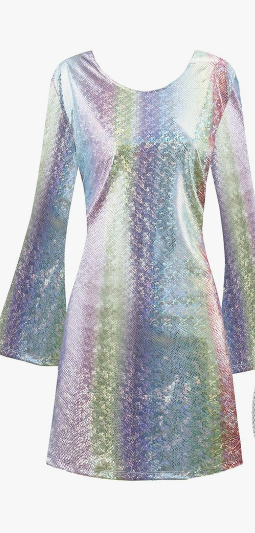 70s Disco Outfit Women, 70s Theme Disco Dress Costume Shiny Go Go Dress for Halloween Birthday Dance Party Size XL