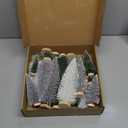 Geetery 25 Pcs Mini Christmas Trees, Artificial Bottle Brush Trees with Wooden Base, Christmas Village Sisal Snow Tree for Xmas Tabletop Home Winter Decor, 5sizes (Dark Green,Silver,White)