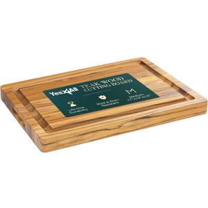 Yes4All Solid Teak Cutting Boards for Kitchen, [17''L x 13''W x 1.5 Thick] Medium Edge Grain Butcher Block Cutting Board, Food Safe Surface Wood Cutting Boards with Juice Grooves and Easy Grip Handle