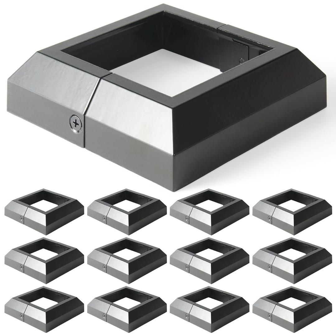 12 pcs 4x4 (Actual: 3.5"x3.5") Aluminum Deck Post Base Cover, for Railings, Stairs, Patios, Porches, Split Deck Post Skirt (Black)