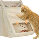Interactive Cat Treat Toy Wooden Food Dispensing Cat Toy for Indoor Cats, Paw-Activated Reward Feeder, Cat Enrichment & Puzzle Toy for Mental Stimulation (Pine)