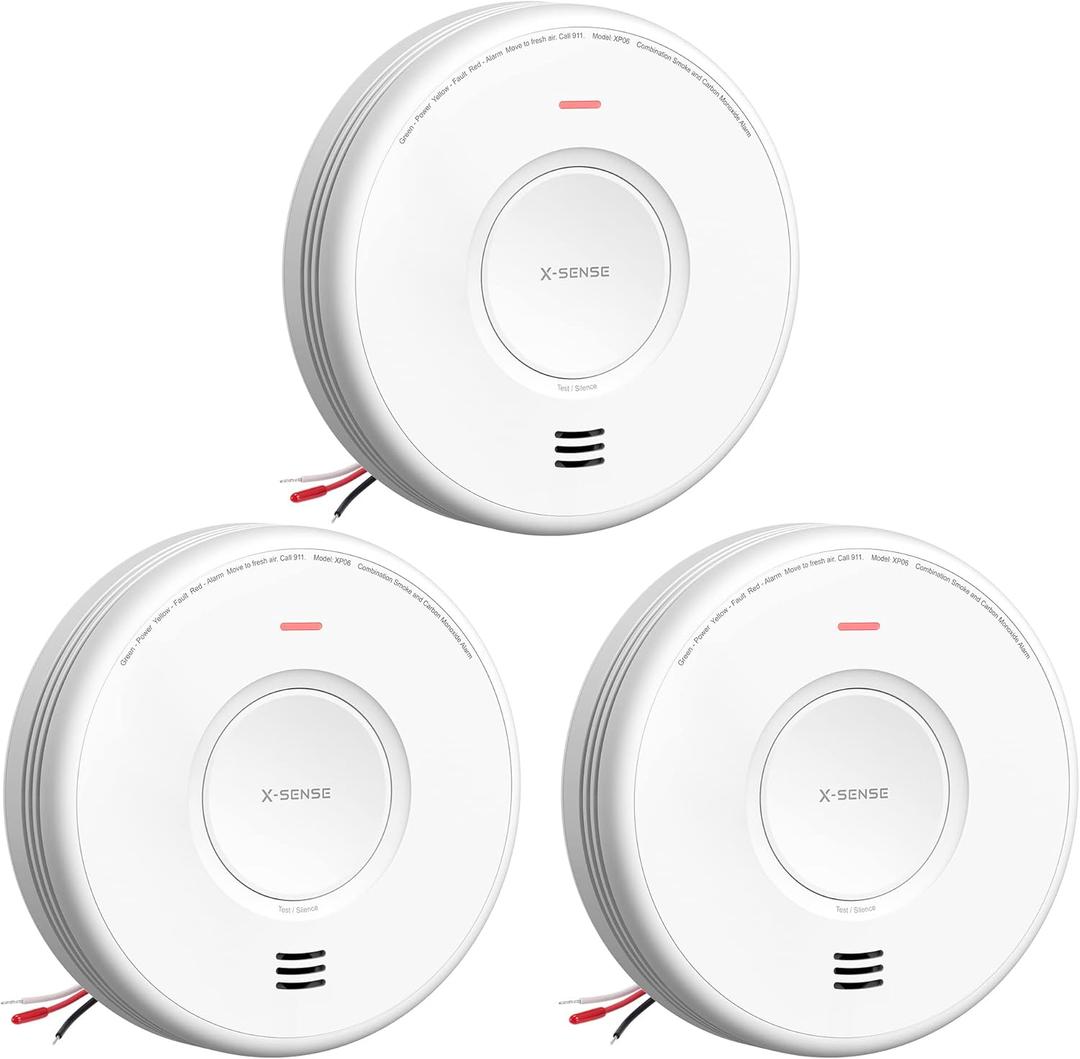 X-Sense AC Hardwired Combination Smoke and Carbon Monoxide Detector, Hardwired Interconnected Smoke and CO Detector Alarm with Replaceable Battery Backup, XP06, 3-Pack