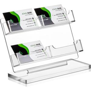 Dunzoom Business Card Holder for Desk 4 Slots Clear Gift Card Display Acrylic Business Holder Display Stand Multiple Organizer for Office Meeting Exhibition Home