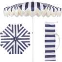 JONATHAN Y Mariner 6.5 ft. Striped Fringe Beach Umbrella, Navy/White, 78 inches diameter, 84 inches height