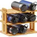 SpaceAid Bamboo Water Bottle Organizer with Labels, Kitchen Pantry Water Bottle Storage Rack for Cabinets, Home Cup and Wine Bottle Holder Shelf Organizers, (3-Tier, Hold 9 Bottles)