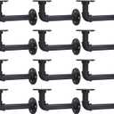 MUZIK Shelf Brackets, 12 Pack Industrial Pipe Floating Shelf Bracket, Heavy Duty Wall Mount Shelf Brackets & Supports, Vintage Black Iron Finish DIY Pipe Brackets for Shelves (7*4 Inch)