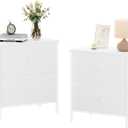 BOLUO White Nightstands Set of 2 - Nightstand and Dresser Sets Night Stand Dresser for Bedroom End Table with Fabric Drawers Organizer Modern (Large 2 pcs)