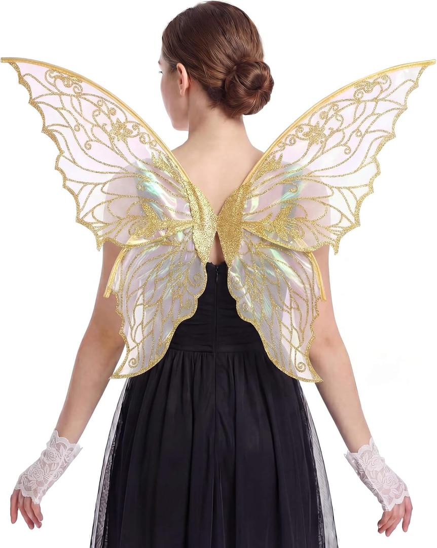 Fairy Wings for Women with Lace Gloves, Butterfly Cosplay Wings,Iridescent Costume Wings for Party Photography Adult Dress Up