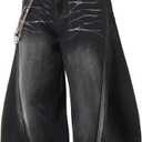 DFGIGT Baggy Barrel Jeans for Men Wide Leg Loose Fit Jeans Y2K Hip Hop Streetwear Denim Pants (Black, XXL)