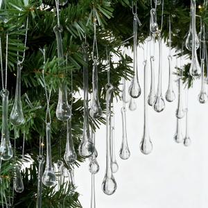 OuMuaMua 64 Pcs Glass Raindrop Christmas Ornaments Crystal Teardrop Hanging Ornaments Clear Chandelier Drop Pendant Decorations for Christmas Tree Winter New Year Party Supplies Home Decor