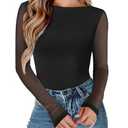 Avidlove Womens Long Sleeve Bodysuit Boat Neck Mesh Bodysuit Double Lined Leotard Dressy Tops for Women Night Out XL