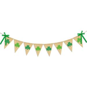 Glitter Shamrock Garland Banner Burlap | Rustic St. Patrick's Day Shamrock Garland | St. Patrick's Day Decorations | Shamrock Clover Garland Banner | Irish Lucky Day Home Outdoor Hanging Decor