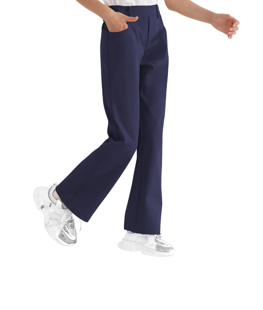 Dreammonkey Girls Flare Dress Pants Kids Bootcut School Uniform Slacks with Half Elastic Waist Size 12Y