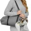 Cat Carrier Pouch, Soft Cat Grooming Restraint Bag for Vet Visits, Nail Trimming & Medication, Comfortable Cats Carry Bag with Bottom Support for Car Travel, Grey,L