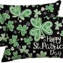 AVOIN colorlife Happy St Patricks Day Shamrock Throw Pillow Cover, 12 x 20 Inch Chalk Style Clover Cushion Case Decoration for Sofa Couch Set of 2