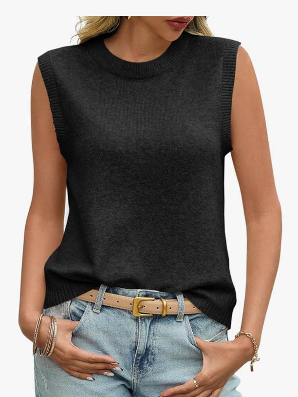 Saodimallsu Womens Sleeveless Sweater Vest Summer Casual Cap Sleeve Crew Neck Loose Knit Lightweight Pullover Tank Tops, Size S