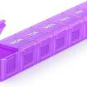 Extra Large Weekly Pill Organizer, 7 Day Daily Pill Box Case Arthritis Friendly, Silkscreen Printed Medicine Container with Clear Lid for Vitamins, Fish Oils or Supplements (Purple)