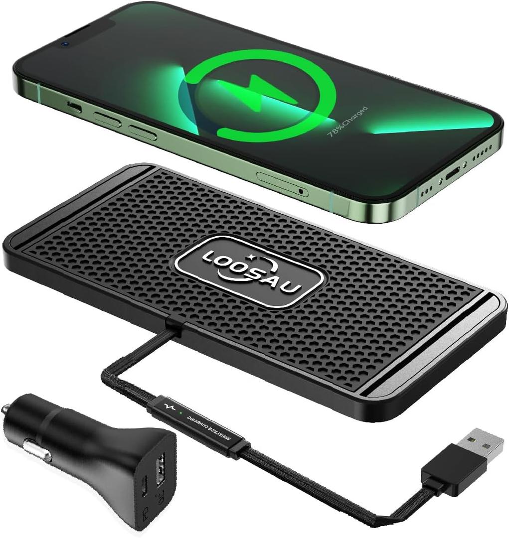 Wireless car Charger Charging pad 15w Non Slip FastCharger for car Wireless Phone Charger for Android for iPhone 11/12/13/14/15/16 /17 Pro Max Xs,Samsung Galaxy S20, S10+ Note 9LG (Black-30cm Cable)