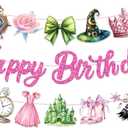 3 x Witch and Princess Happy Birthday Banner, Pink and Green Party Sign Decorations, Girl Boy Theme Supplies, Bday Kids 1st First Decor