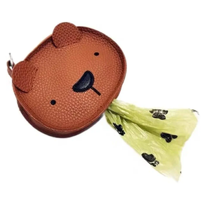 Bear-Shaped Dog Waste Bag Dispenser, Brown Leather, Portable Pet Poop Bag Holder,poop bag holders for leashes