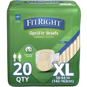FitRight Adult Diapers, Ultra Heavy Absorbency, XL (Waist Size 56in-64in), 80 Count, OptiFit Incontinence Briefs for Men and Women, Disposable, Moisture-Wicking, Leak Protection,