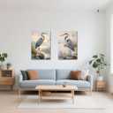 LZIMU Heron Wall Art 2 Pieces Crane with Reed Canvas Prints Coastal Bird Pictures Heron on Beach Painting Ocean Seaside Artwork Bathroom Decor Framed (Blue, 16x24inchx2 Pieces)