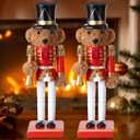Thyle 2 Pieces 9.8 Inch Christmas Wooden Nutcracker Figures Xmas Large Nutcracker Soldier Christmas Holiday Soldier Ornament on Stand for Xmas Holiday Garden Lawn Pathway (Bear Style)
