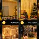 Brightown 300 LED Fairy Curtain Lights, 9.8ft x 9.8ft Warm White Curtain String Lights, USB Plug in 8 Lighting Modes Christmas Decoration, Hanging Lights with Remote for Bedroom Indoor Weddings Dorm