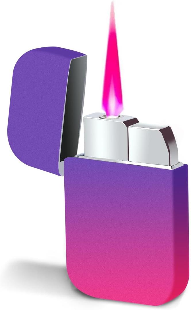 Torch Windproof Pink Flame Lighter Cute Glittery Refillable Butane Pocket Pink Lighter for Women Daily Use, Birthdays, Anniversary,Camping,Candle (Butane Not Included) (Purple&Pink) (Black&Pink)