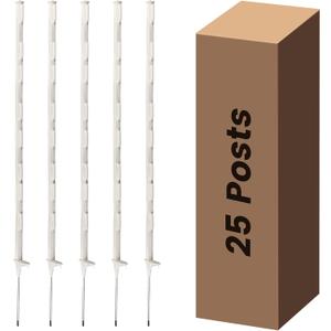 25 Pack Electric Fence Posts, 48 Inch Step in Fence Post, White Temporary Plastic Fence Post for Patio, Garden, Orchard, Farm Protection