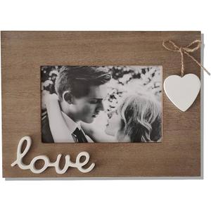 4x6 Love Picture Frame Wood Horizontal with Heart for Table Top and Wall Mounting-Distressed Wooden Photo Frame HD Glass Inside (wood)